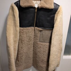 Sandro Two-Tone Wool and Leather Jacket